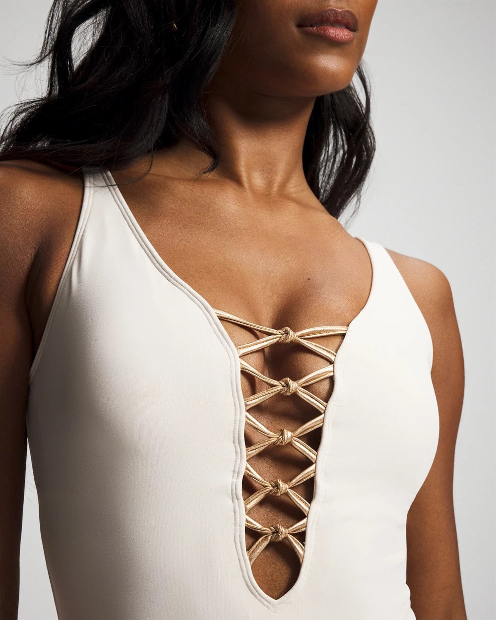 Let’s Get Knotty Lace-Down One-Piece Suit - COCONUT/ROSE GOLD | Soma Women