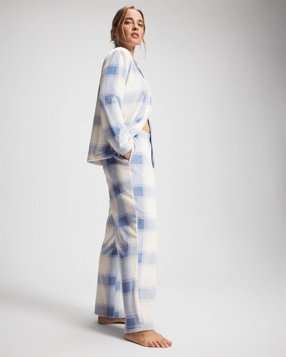 Long Sleeve Pajama Set - FROSTED PLAID BLUE | Soma Women