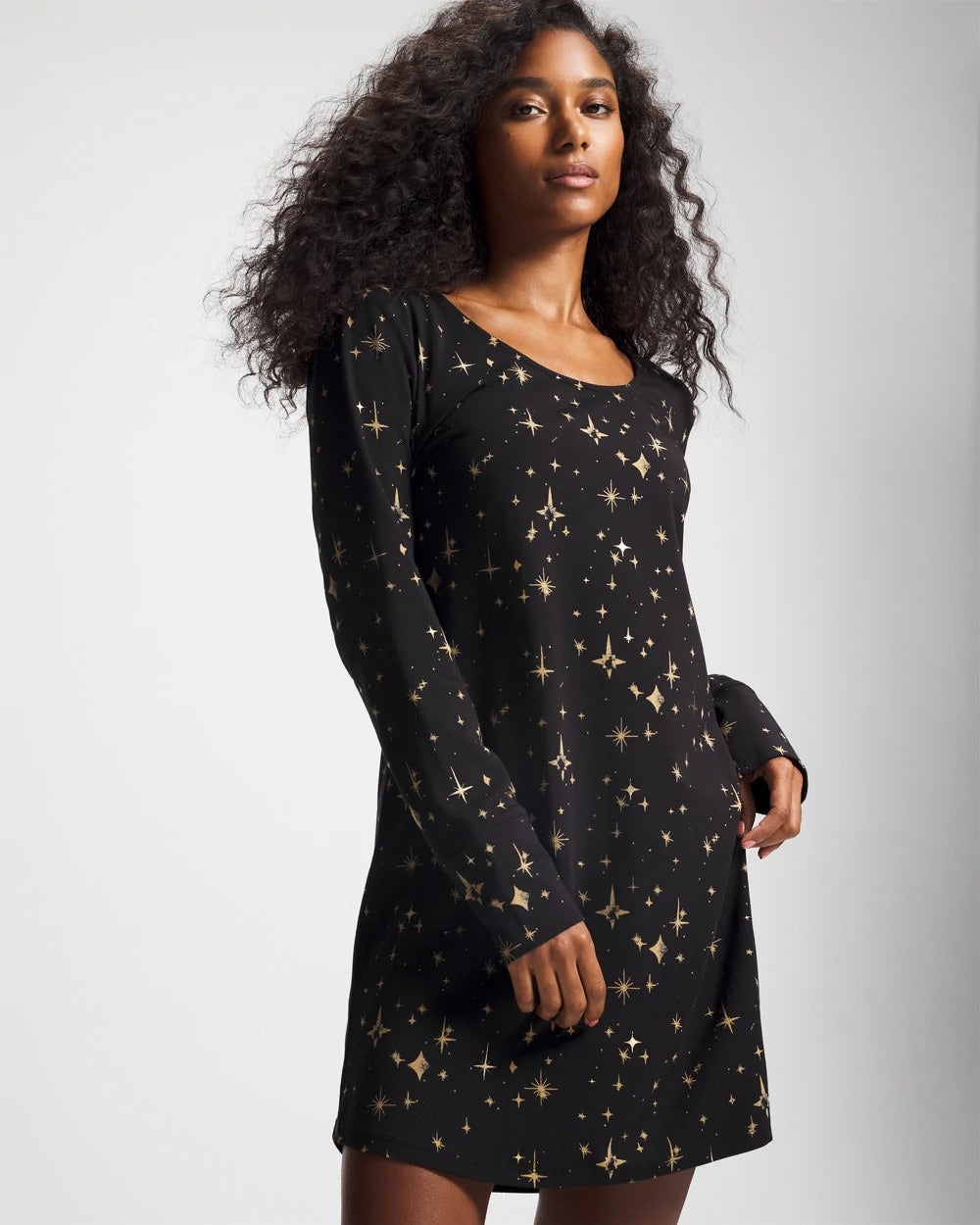 Long-Sleeve Sleepshirt - STELLAR SCENE BLACK/FOIL | Soma Women
