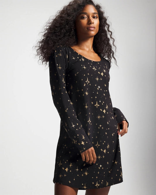 Long-Sleeve Sleepshirt - STELLAR SCENE BLACK/FOIL | Soma Women