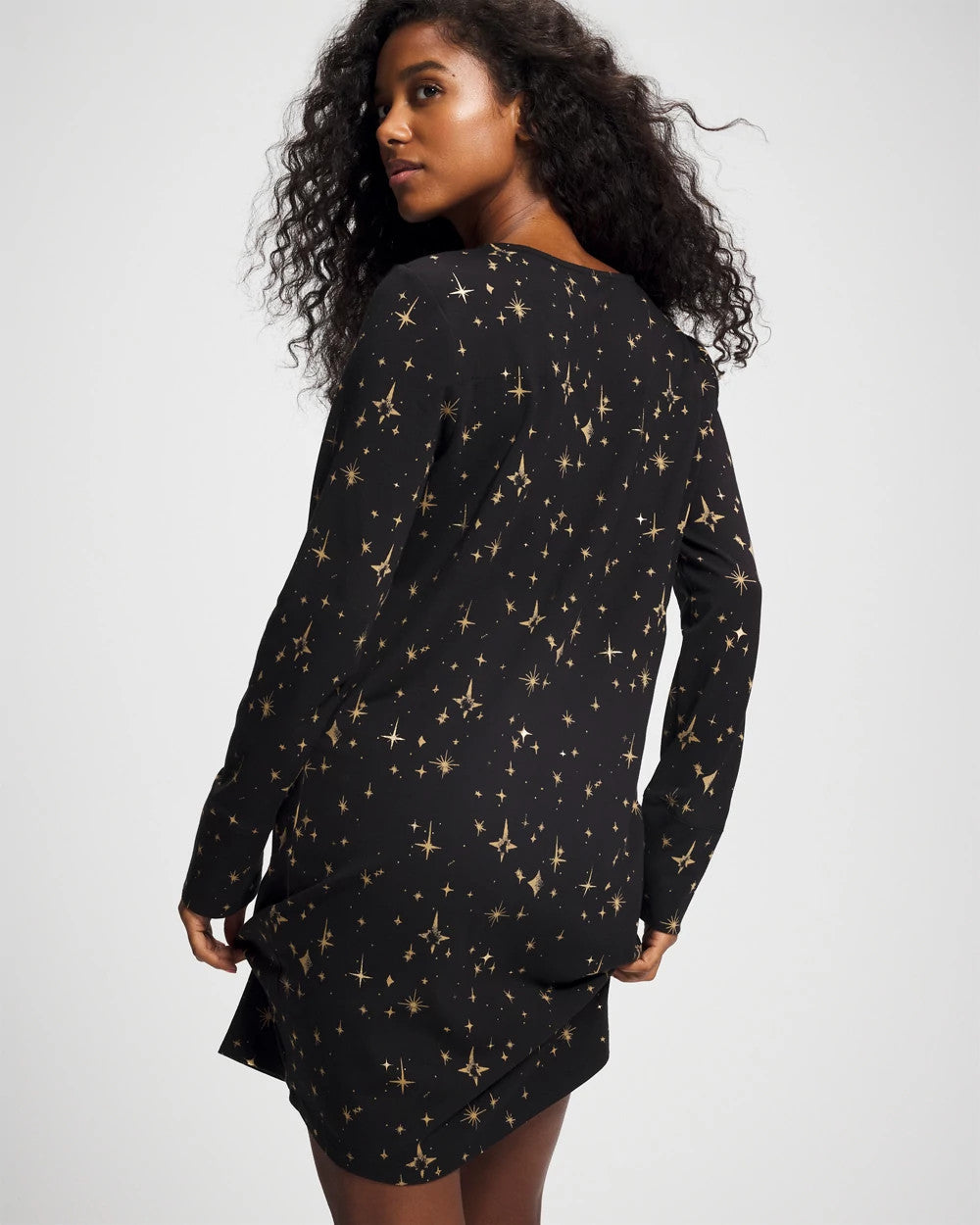 Long-Sleeve Sleepshirt - STELLAR SCENE BLACK/FOIL | Soma Women