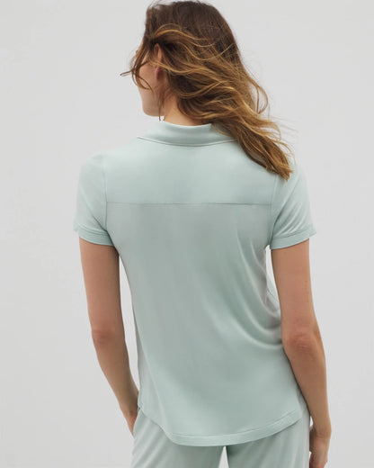 Solid Short Sleeve Notch Collar Pajama Top - HARBOR GREEN | Soma Women