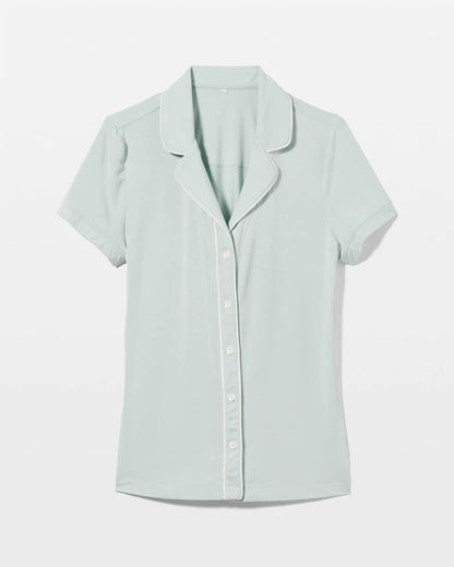 Solid Short Sleeve Notch Collar Pajama Top - HARBOR GREEN | Soma Women