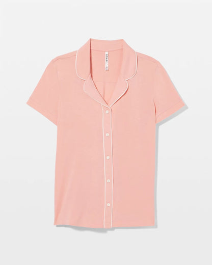 Solid Short Sleeve Notch Collar Pajama Top - PALOMA GLOW | Soma Women
