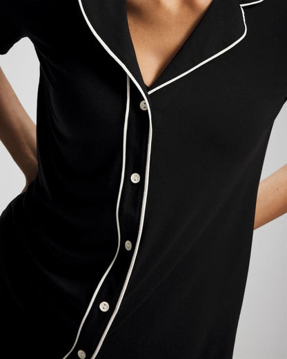 Solid Short Sleeve Notch Collar Pajama Top - BLACK | Soma Women