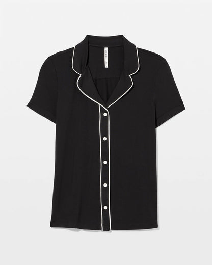 Solid Short Sleeve Notch Collar Pajama Top - BLACK | Soma Women