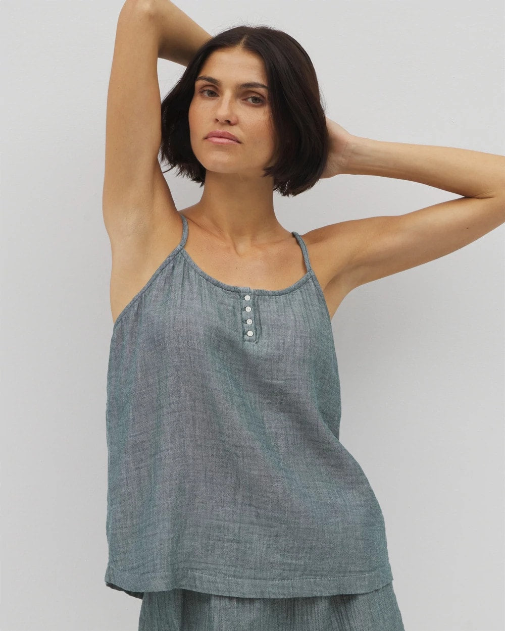 Cotton Gauze Pajama Cami - DARK SEA CROSSDYE | Soma Women