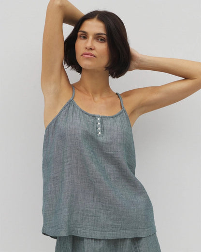 Cotton Gauze Pajama Cami - DARK SEA CROSSDYE | Soma Women