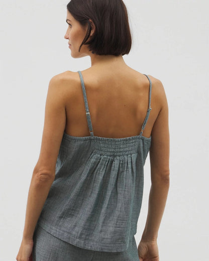 Cotton Gauze Pajama Cami - DARK SEA CROSSDYE | Soma Women