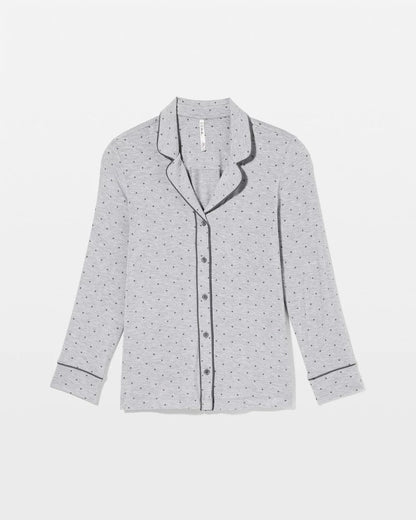 Long-Sleeve Printed Notch Collar Pajama Top - PEACEFUL DOT HEATHER | Soma Women