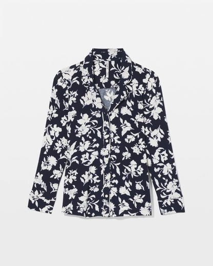Long-Sleeve Printed Notch Collar Pajama Top - SERENITY PETALS NAVY | Soma Women
