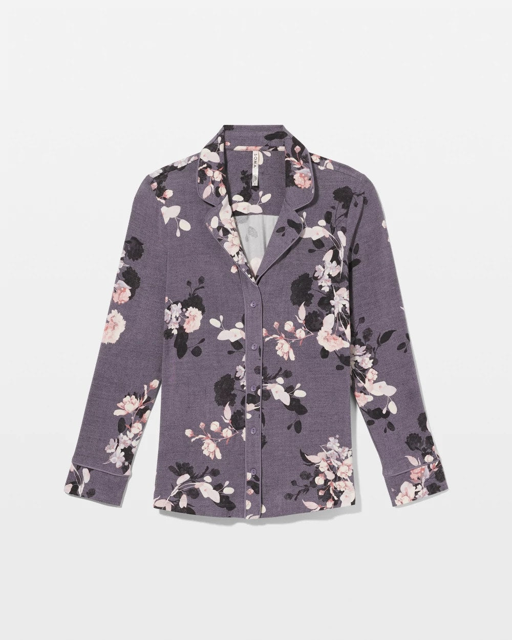 Long-Sleeve Printed Notch Collar Pajama Top - FLORAL DREAMS GRAY | Soma Women