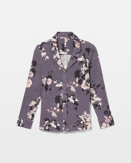 Long-Sleeve Printed Notch Collar Pajama Top - FLORAL DREAMS GRAY | Soma Women