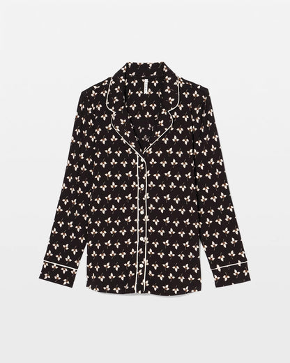Long-Sleeve Printed Notch Collar Pajama Top - PEACEFUL PETALS BLACK | Soma Women