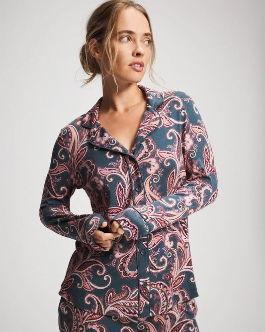 Long-Sleeve Printed Notch Collar Pajama Top - IMPERIAL PAISLEY MD PET | Soma Women
