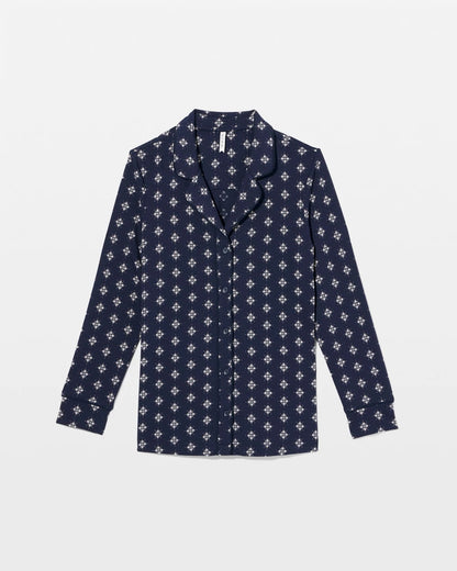 Long-Sleeve Printed Notch Collar Pajama Top - BELLE FOULARD NAVY | Soma Women