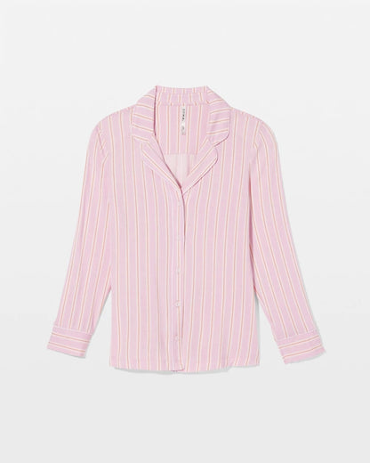 Long-Sleeve Printed Notch Collar Pajama Top - BLISS STRIPE LAVENDER | Soma Women