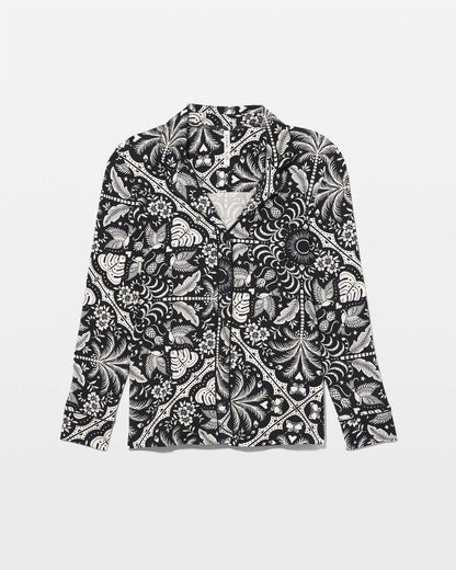 Long-Sleeve Printed Notch Collar Pajama Top - AMAZONIA TILE BLACK | Soma Women