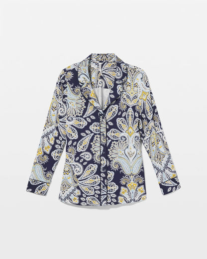 Long-Sleeve Printed Notch Collar Pajama Top - STYLISH PAISLEY NAVY | Soma Women