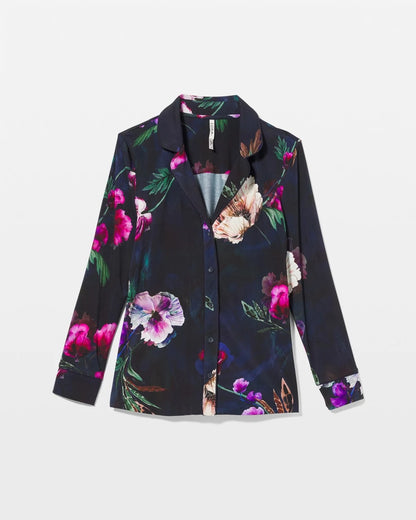 Long-Sleeve Printed Notch Collar Pajama Top - FLEUR EVER DRAMA NAVY | Soma Women