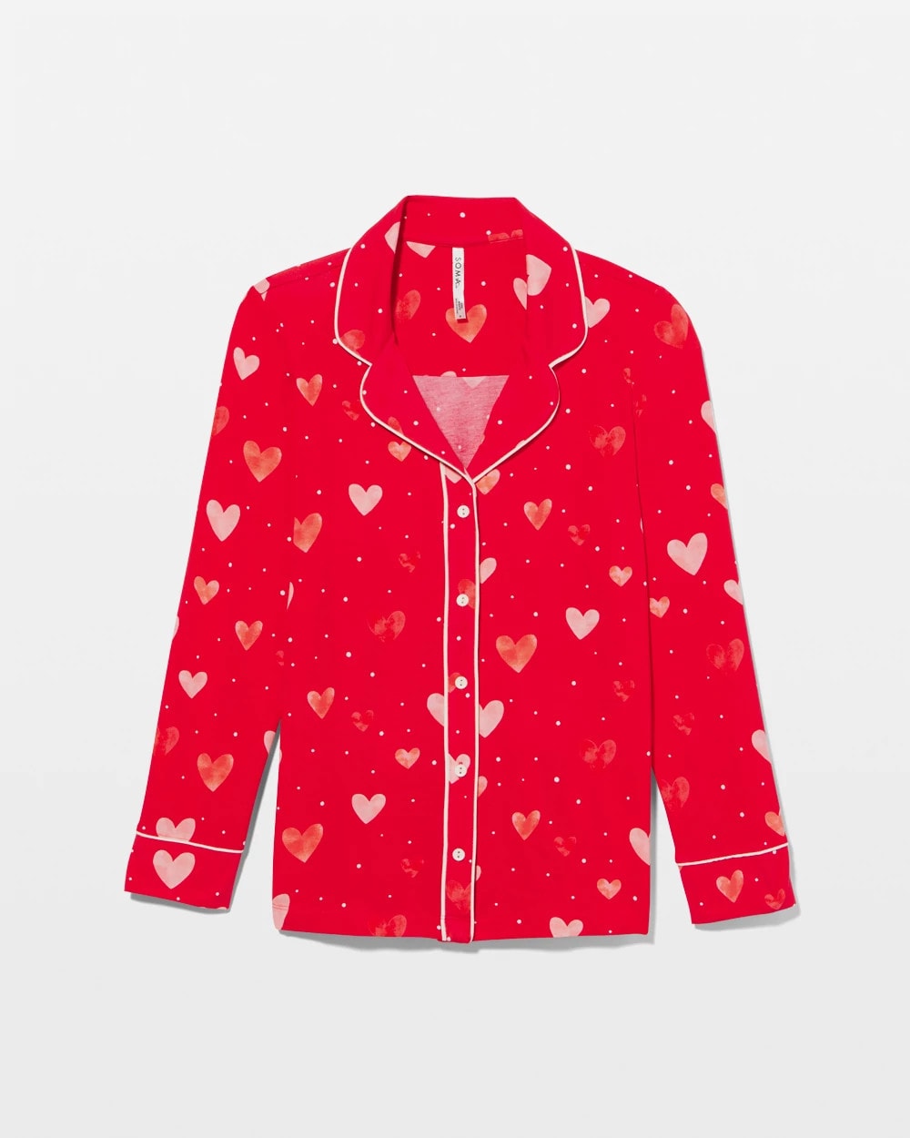 Long-Sleeve Printed Notch Collar Pajama Top - LOVELY HEART RED | Soma Women