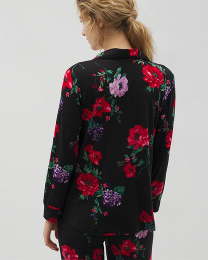 Long-Sleeve Printed Notch Collar Pajama Top - RHAPSODY FLORA BLACK | Soma Women
