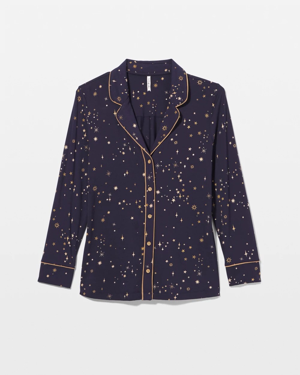 Long-Sleeve Printed Notch Collar Pajama Top - READY TO GLOW NAVY | Soma Women