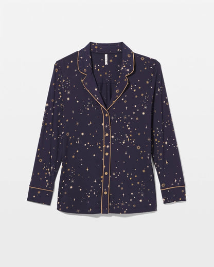 Long-Sleeve Printed Notch Collar Pajama Top - READY TO GLOW NAVY | Soma Women