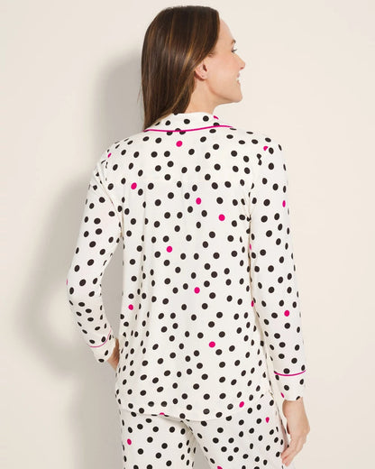 Long-Sleeve Printed Notch Collar Pajama Top - FANCIFUL DOT CHAMPAGNE | Soma Women