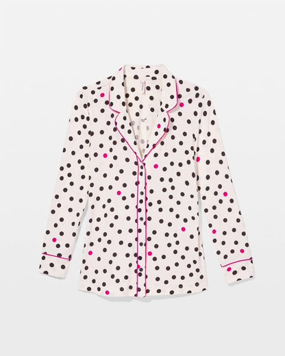 Long-Sleeve Printed Notch Collar Pajama Top - FANCIFUL DOT CHAMPAGNE | Soma Women