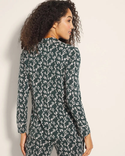 Long-Sleeve Printed Notch Collar Pajama Top - TINY PETALS DK EVERGLADE | Soma Women
