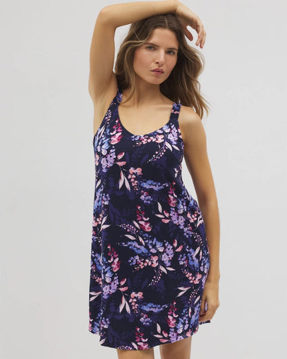 Cool Nights Ruffle Strap Chemise - BLOOM BRIGHTLY NAVY | Soma Women