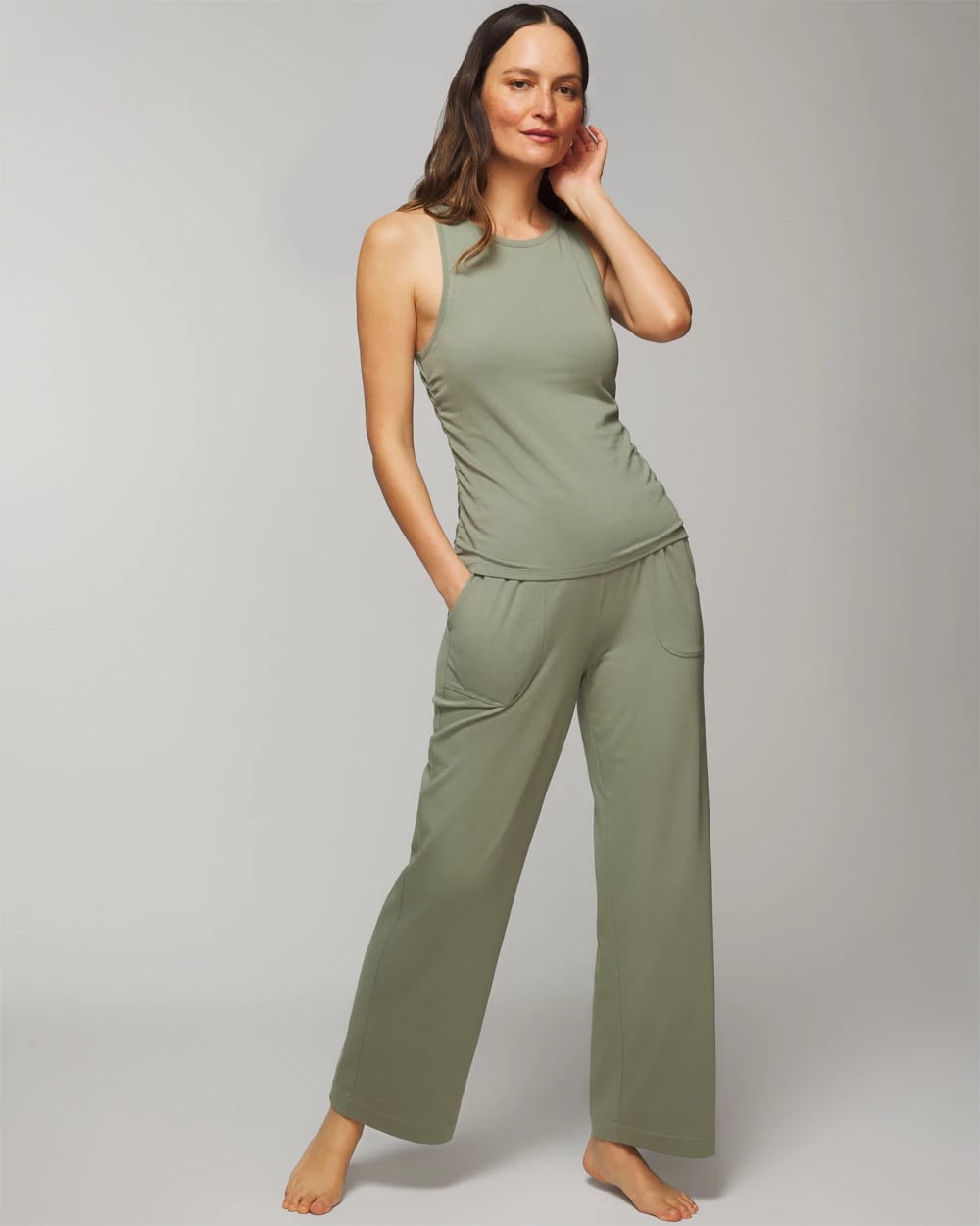Shirred Side Pajama Tank - RESTORATION GREEN | Soma Women