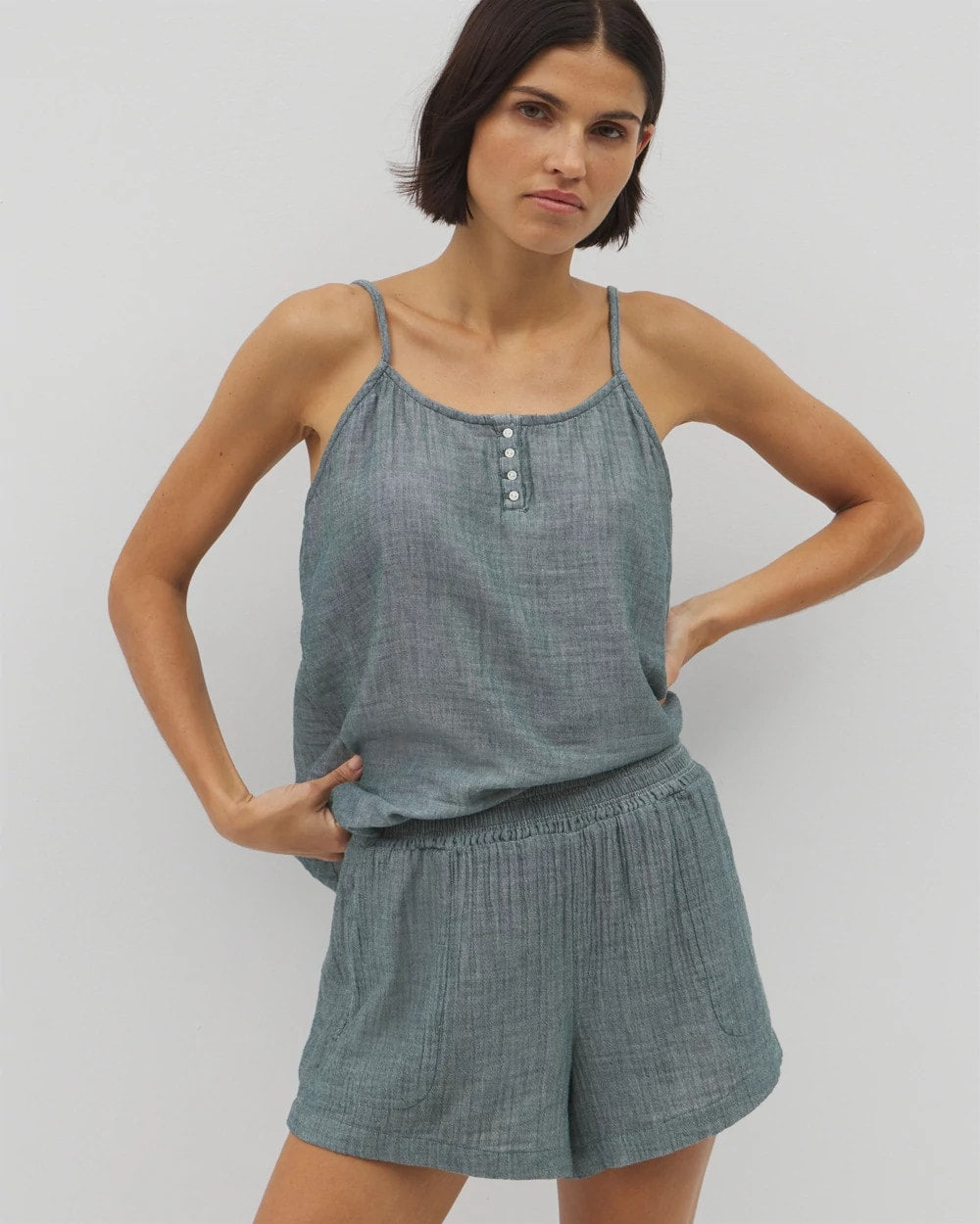 Cotton Gauze Pajama Shorts - DARK SEA CROSSDYE | Soma Women