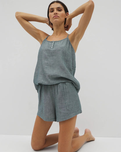 Cotton Gauze Pajama Shorts - DARK SEA CROSSDYE | Soma Women