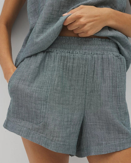 Cotton Gauze Pajama Shorts - DARK SEA CROSSDYE | Soma Women
