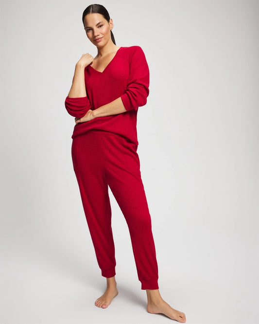 Cozy Waffle Long Sleeve V-Neck Pajama Top - PAINT THE TOWN RED | Soma Women