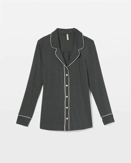 Long-Sleeve Notch Collar Pajama Top - DARK EVERGLADE | Soma Women