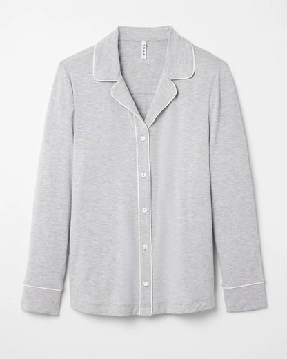 Long-Sleeve Notch Collar Pajama Top - HEATHER OPAL GRAY | Soma Women