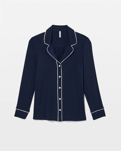 Long-Sleeve Notch Collar Pajama Top - NIGHTFALL NAVY | Soma Women