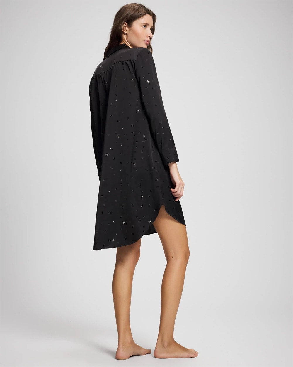 Long-Sleeve Sleep Shirt - SILVER DEW DROP/BLACK | Soma Women