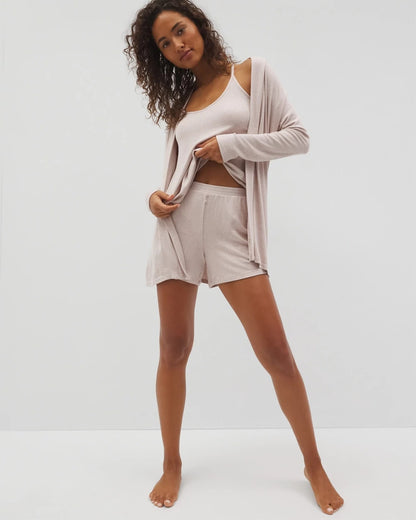 Lightweight Rib Knit Pajama Shorts - HEATHER BARELY THERE | Soma Women