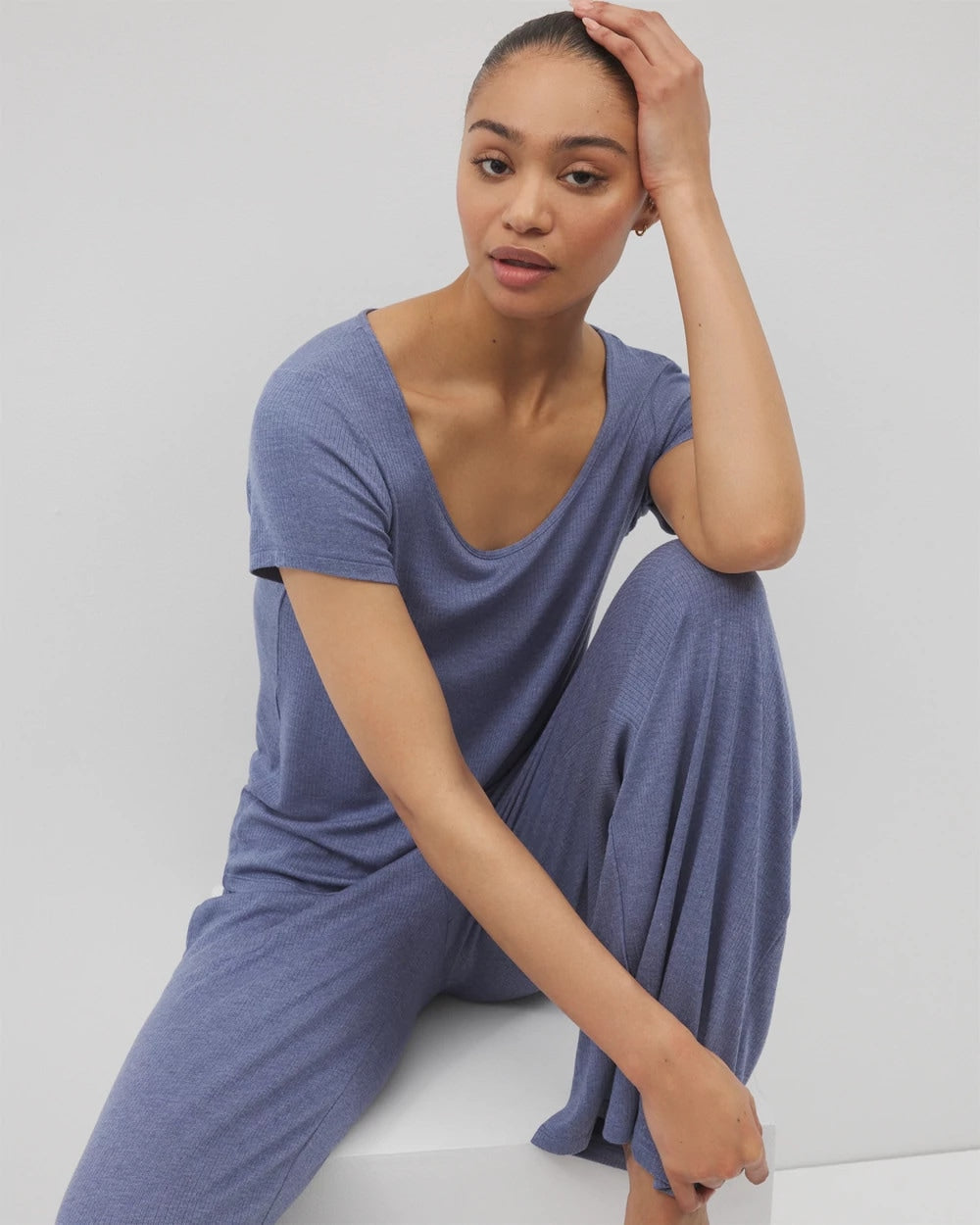 Lightweight Rib Knit Short Sleeve Pajama Tee - HEATHER DUSK | Soma Women