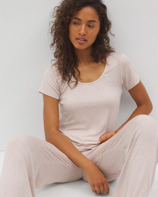 Lightweight Rib Knit Short Sleeve Pajama Tee - HEATHER BARELY THERE | Soma Women