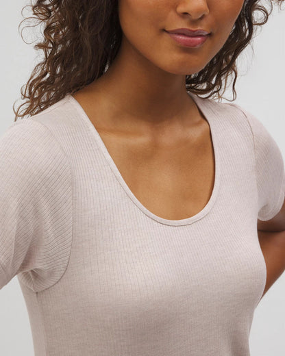 Lightweight Rib Knit Short Sleeve Pajama Tee - HEATHER BARELY THERE | Soma Women