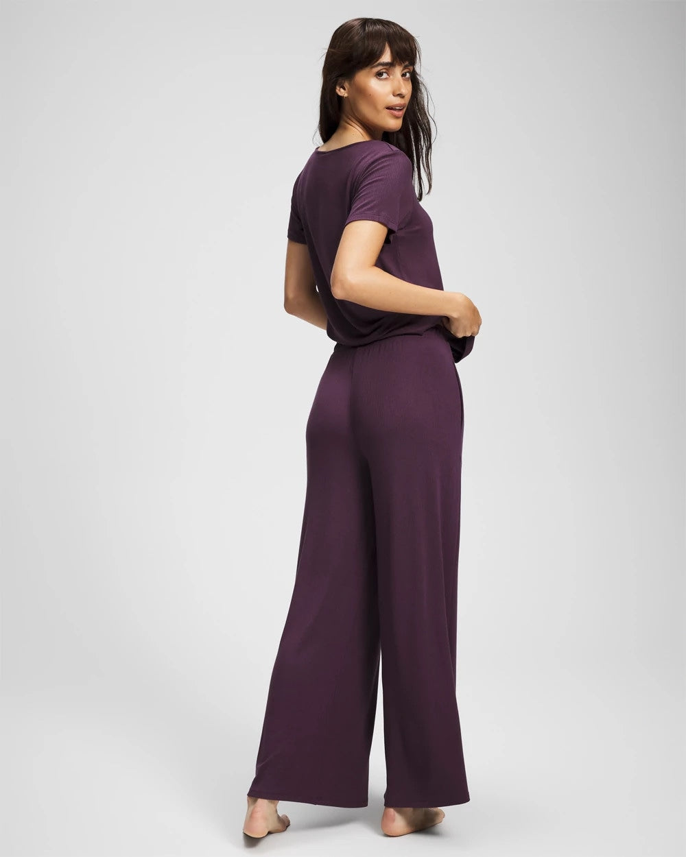 Lightweight Rib Knit Wide Leg Pajama Pants - PLUM PERFECT | Soma Women