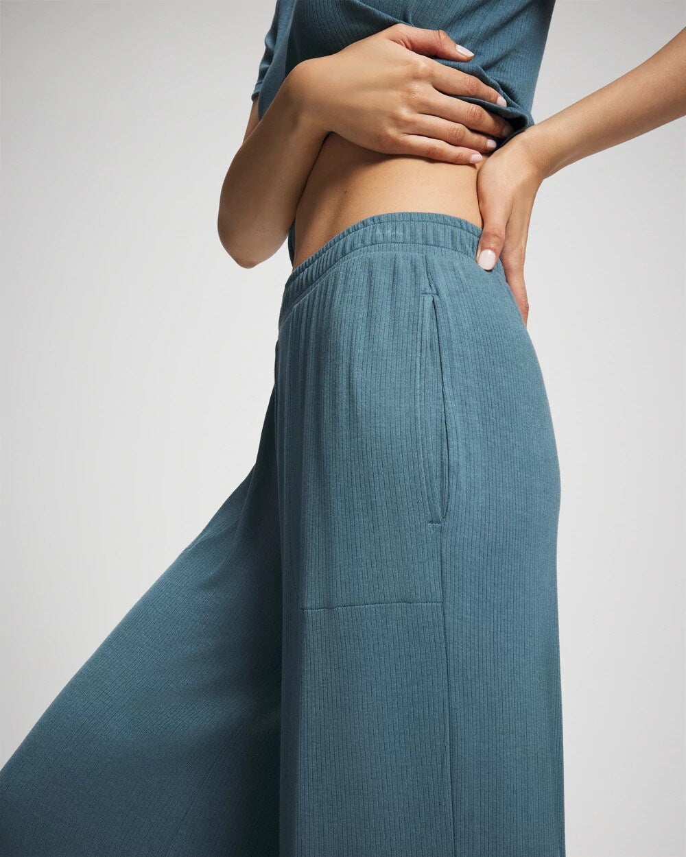 Lightweight Rib Knit Wide Leg Pajama Pants - TAPESTRY | Soma Women