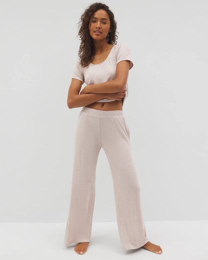 Lightweight Rib Knit Wide Leg Pajama Pants - HEATHER BARELY THERE | Soma Women