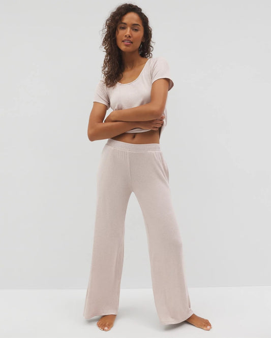 Lightweight Rib Knit Wide Leg Pajama Pants - HEATHER BARELY THERE | Soma Women