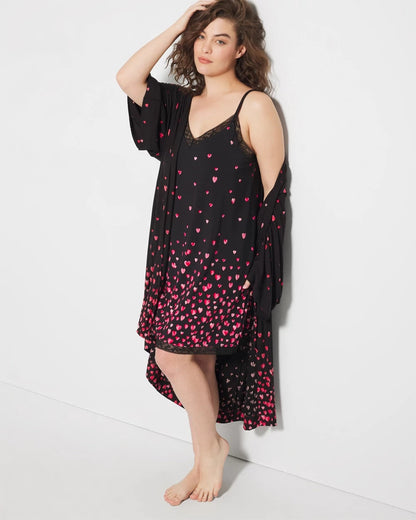 Lace Trim Chemise - FLOATING HEARTS BDR BLK R | Soma Women